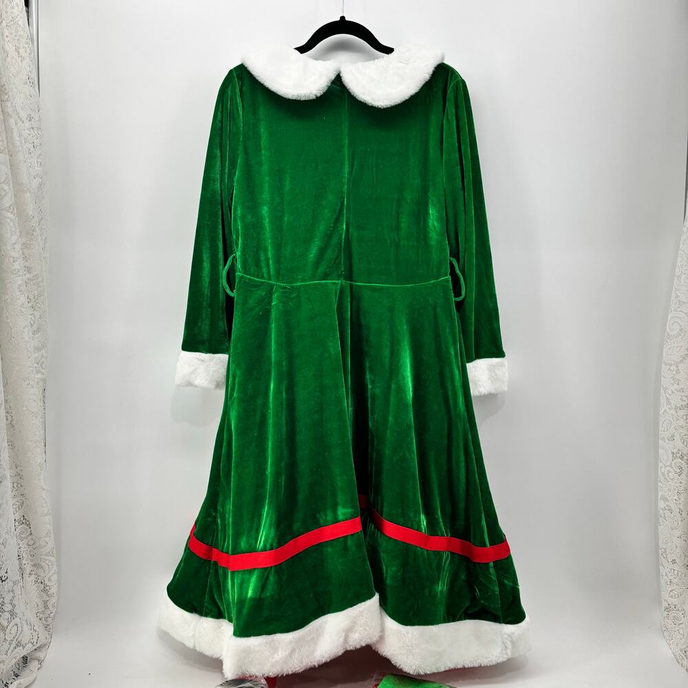 Christmas Elf Velvet Womens Medium Costume Cosplay Dress Socks Hat - Picture 2 of 13